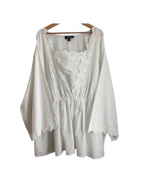 Roamans Womens Boho Cottagecore Tunic Blouse Size 30W Eyelet Peasant Top